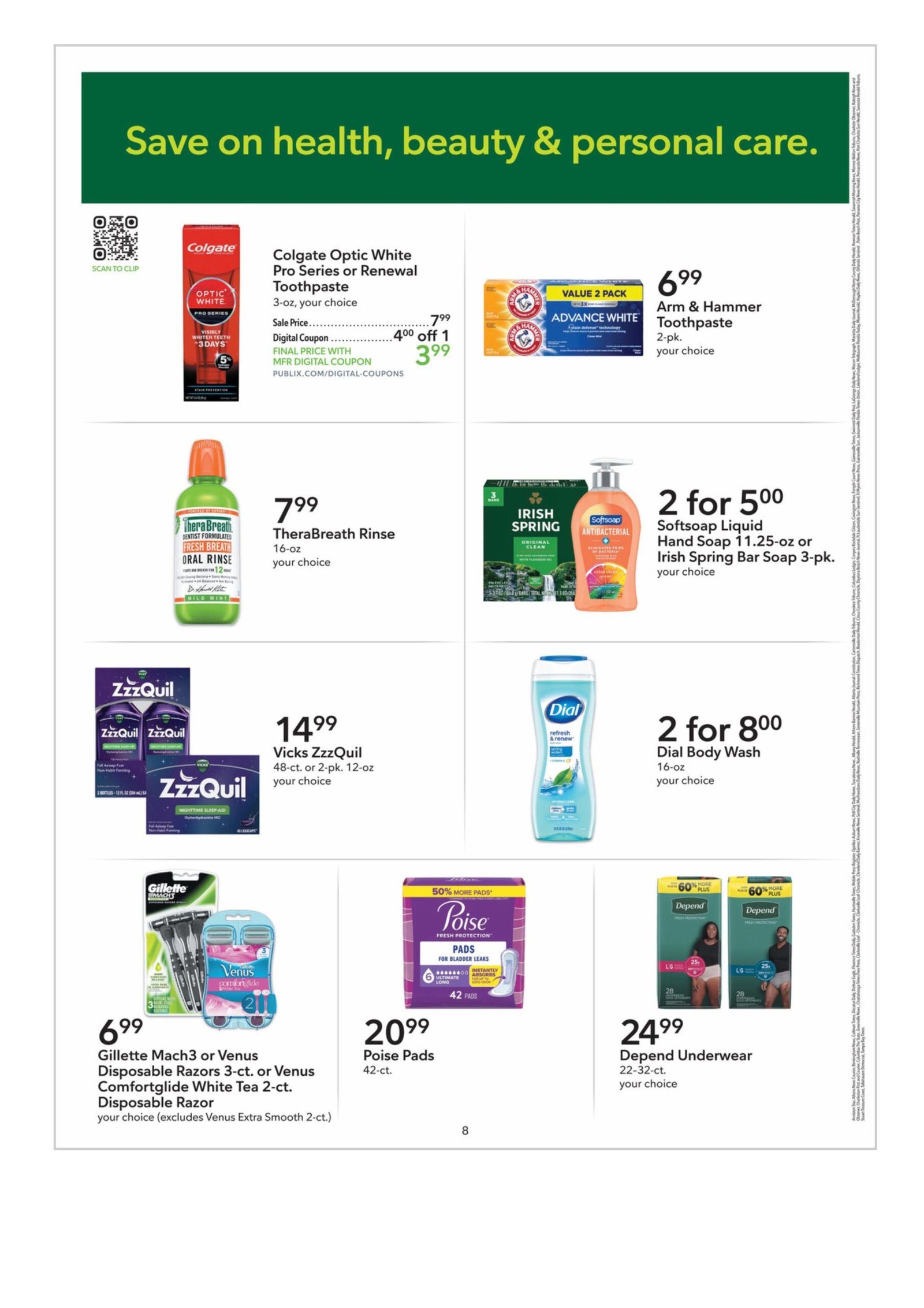 weekly ad page 8 savings on health and beauty items